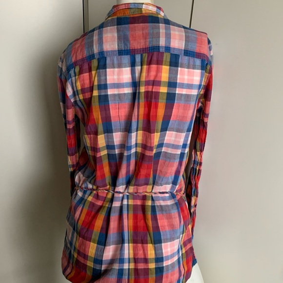 Aerie belted tunic multicolored plaid long sleeve button-up shirt - Picture 4 of 4